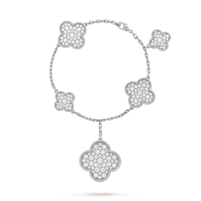 Magic Alhambra Bracelet, 5 Motifs (White Gold, Diamond)