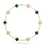 Vintage Alhambra Necklace, 10 Motifs (Yellow gold, Diamond, Malachite)