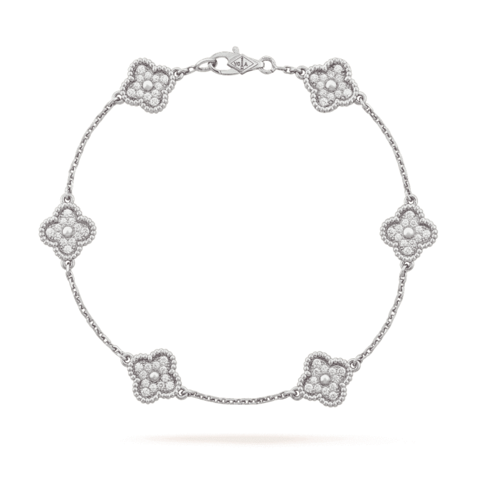 Sweet Alhambra Bracelet, 6 Motifs (White Gold, Diamond)