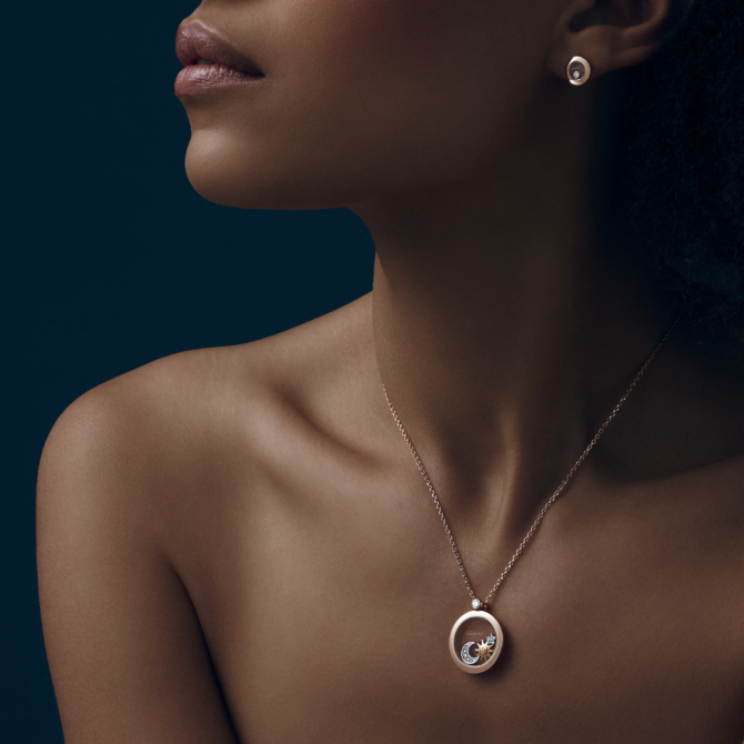 Happy Sun, Moon and Stars Pendant, Diamonds