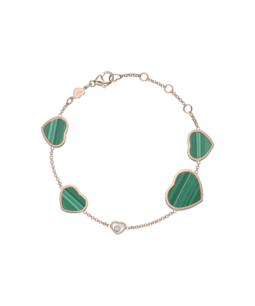 Happy Hearts Bracelet, Ethical Rose Gold, Diamond, Malachite