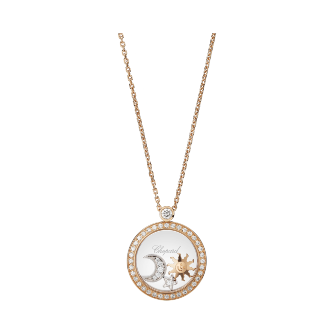 Happy Sun, Moon and Stars Pendant, Diamonds Necklace