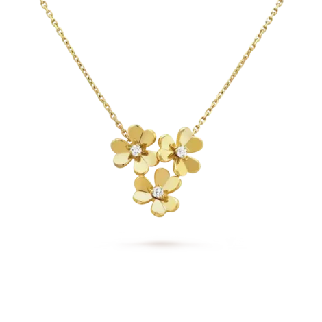 Frivol Necklace, 3 Flowers, Mini Model ( Yellow Gold, Diamonds )