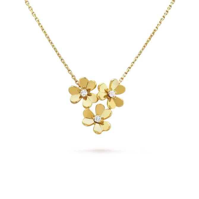 Frivol Necklace, 3 Flowers, Mini Model ( Yellow Gold, Diamonds )