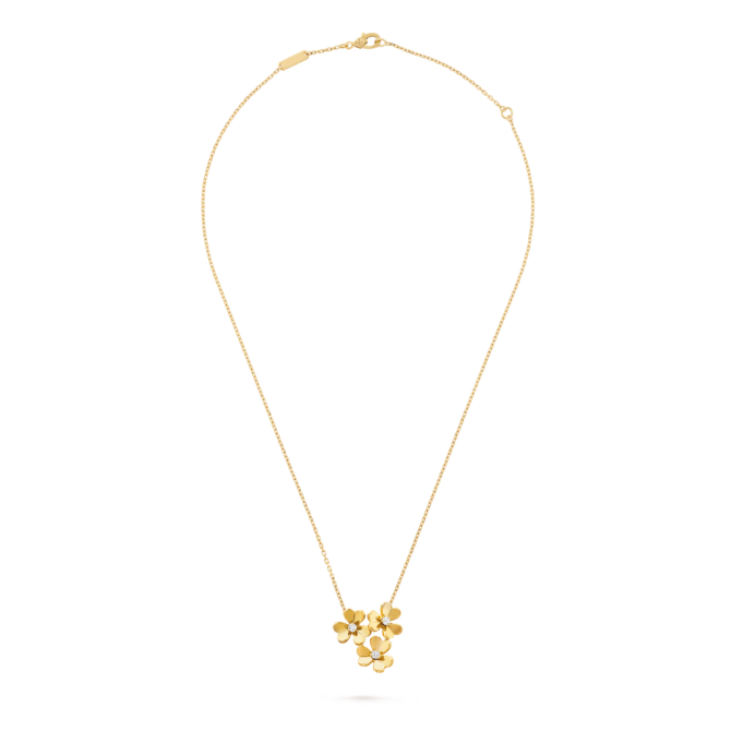 Frivol Necklace, 3 Flowers, Mini Model ( Yellow Gold, Diamonds )