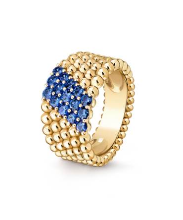 Perlée Couleurs Ring, 5 Rows (Yellow Gold, Sapphire)