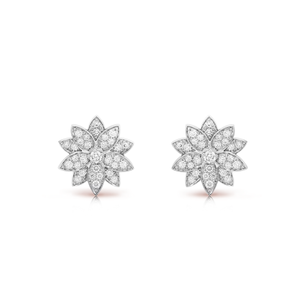 Lotus Earrings, Small Model (White Gold, Diamond)