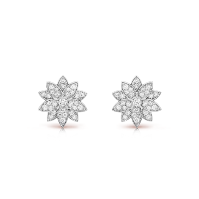 Lotus Earrings, Small Model (White Gold, Diamond)