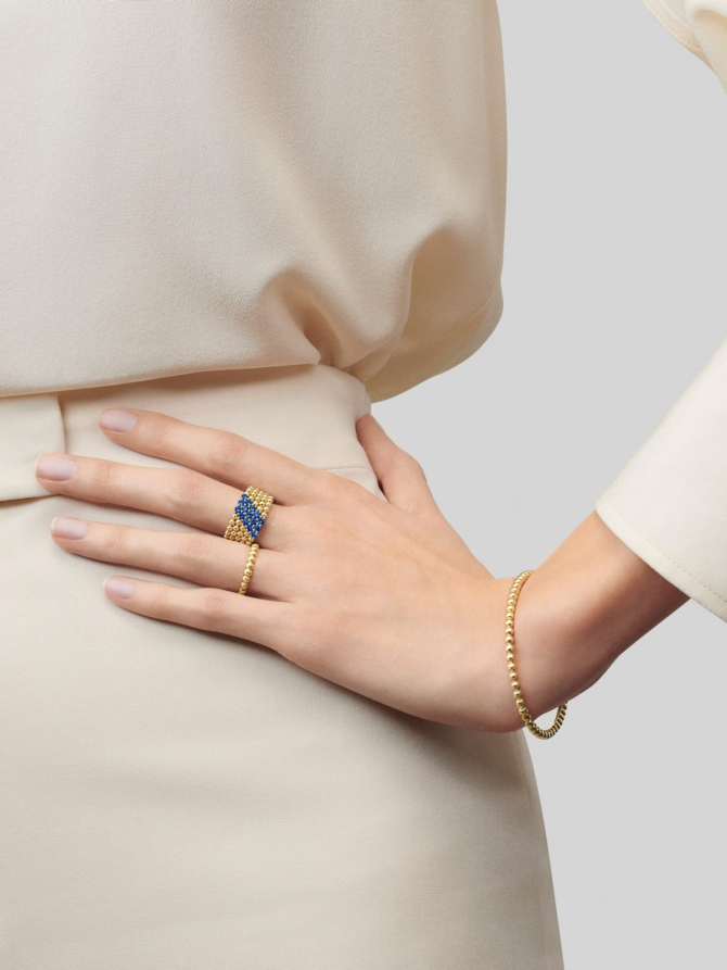 Perlée Couleurs Ring, 5 Rows (Yellow Gold, Sapphire)