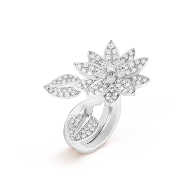 Lotus Between the Finger ring (White gold, Diamond)