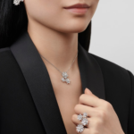 Lotus Pendant, 3 flowers (White Gold, Diamond) - Image 2