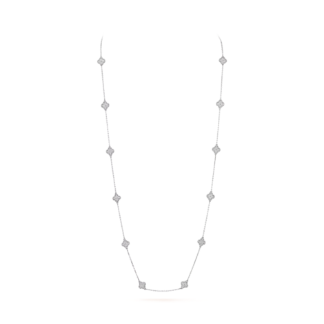 Sweet Alhambra Long Necklace, 16 Motifs (White Gold, Diamond)