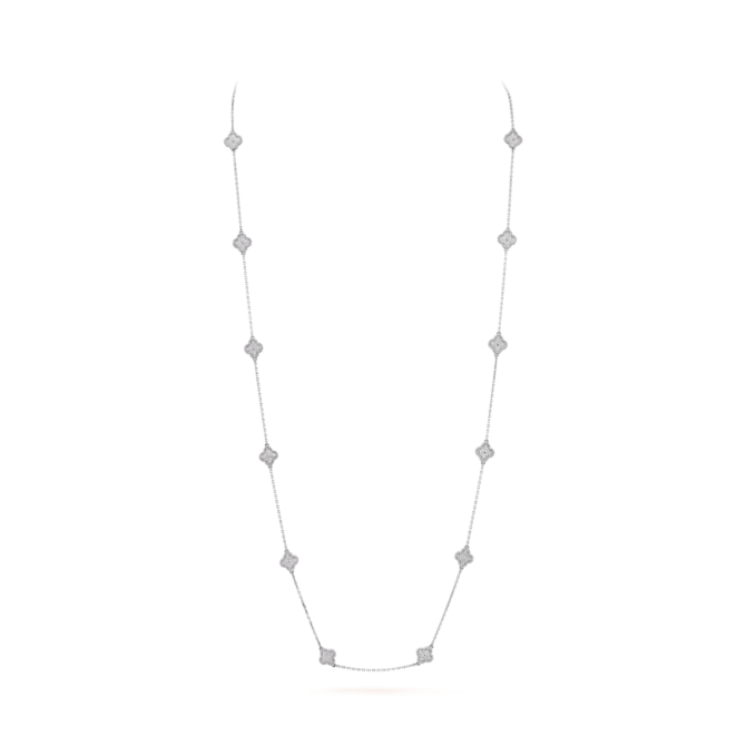 Sweet Alhambra Long Necklace, 16 Motifs (White Gold, Diamond)