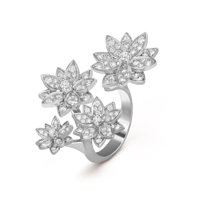 Lotus Between the Finger ring, 4 flowers (white gold, Diamond)