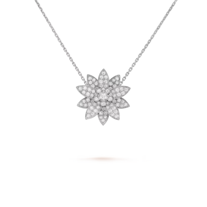 Lotus Clip Pendant, Medium Model (White Gold, Diamond)