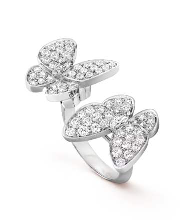 Two Butterfly Between the Finger Ring (White Gold, Diamond)
