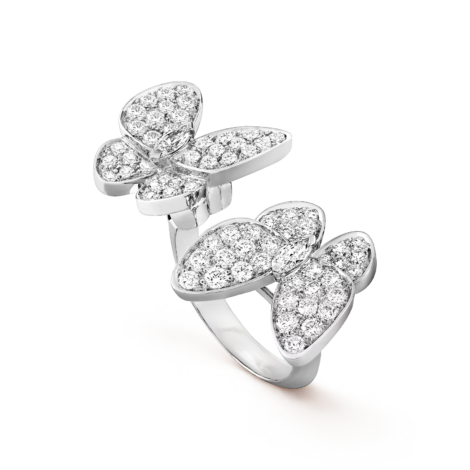Two Butterfly Between the Finger Ring (White Gold, Diamond)
