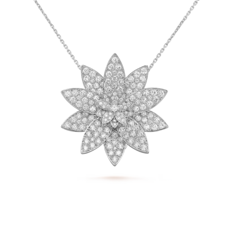 Lotus Clip Pendant, Large Model (White Gold, Diamond)