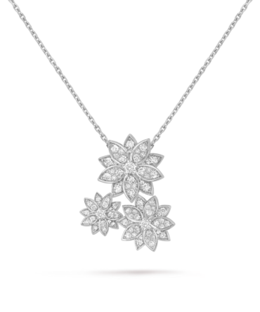 Lotus Pendant, 3 flowers (White Gold, Diamond)