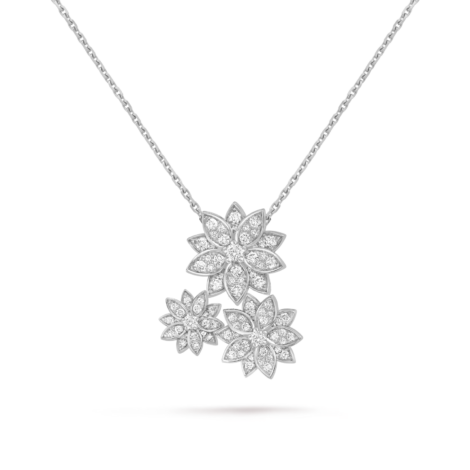 Lotus Pendant, 3 flowers (White Gold, Diamond)