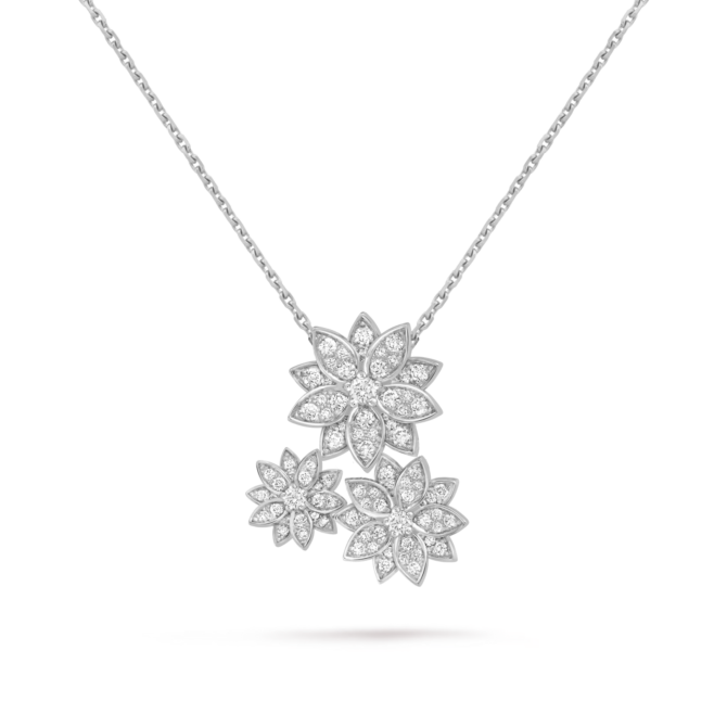 Lotus Pendant, 3 flowers (White Gold, Diamond)