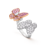 Two Butterfly Between the Finger Ring  (White gold, Diamond, Sapphire)