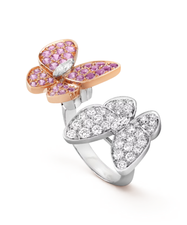Two Butterfly Between the Finger Ring  (White gold, Diamond, Sapphire)
