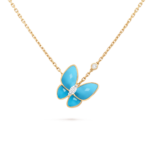 Two Butterfly Pendant (yellow gold, Diamond, Turquoise)