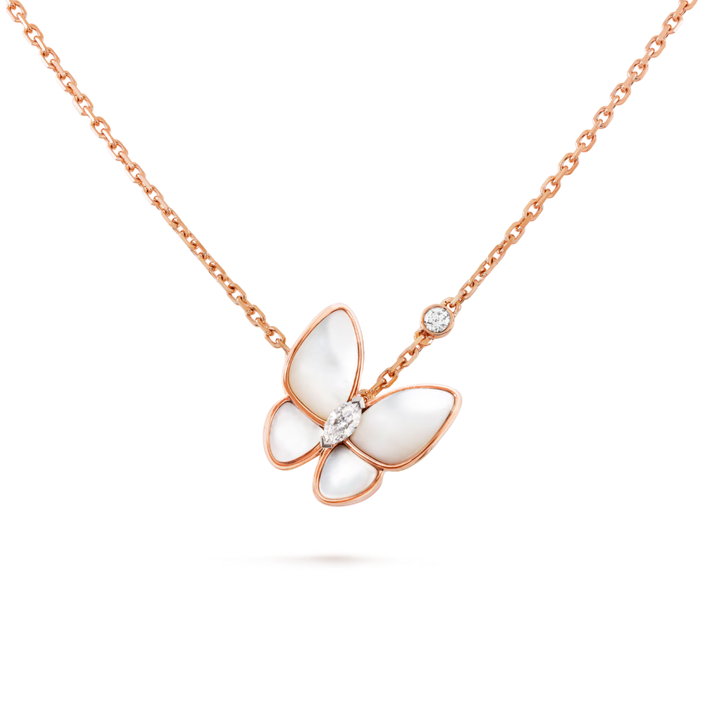 Two Butterfly Pendant (Rose Gold, Diamond, Mother-of-pearl)