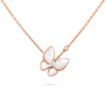 Two Butterfly Pendant (Rose Gold, Diamond, Mother-of-pearl)