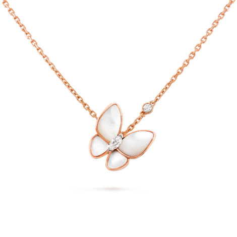 Two Butterfly Pendant (Rose Gold, Diamond, Mother-of-pearl)