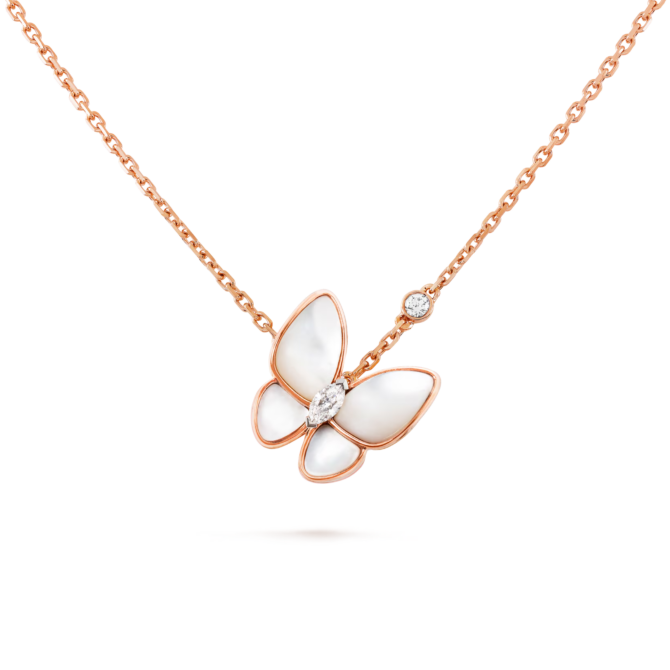 Two Butterfly Pendant (Rose Gold, Diamond, Mother-of-pearl)