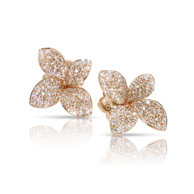 Petit Garden Earrings, Rose Gold with Diamonds, Medium Flower