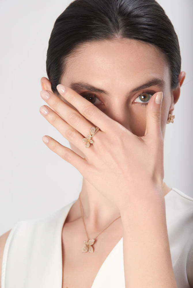 Petit Garden Ring, Rose Gold with Diamonds, Single Leaf