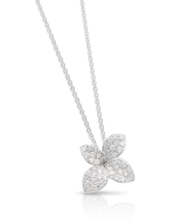 Petit Garden Necklace, White Gold with Diamonds, Small Flower