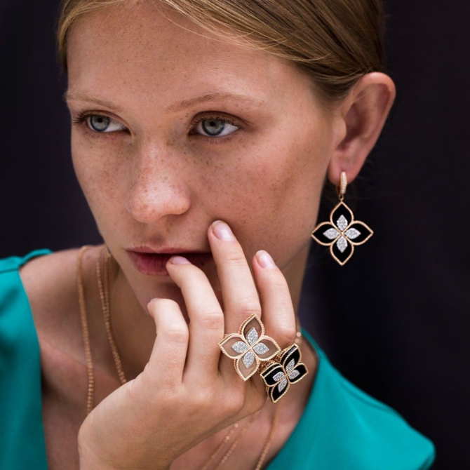 Princess Flower Earring with Diamonds, Rose Gold