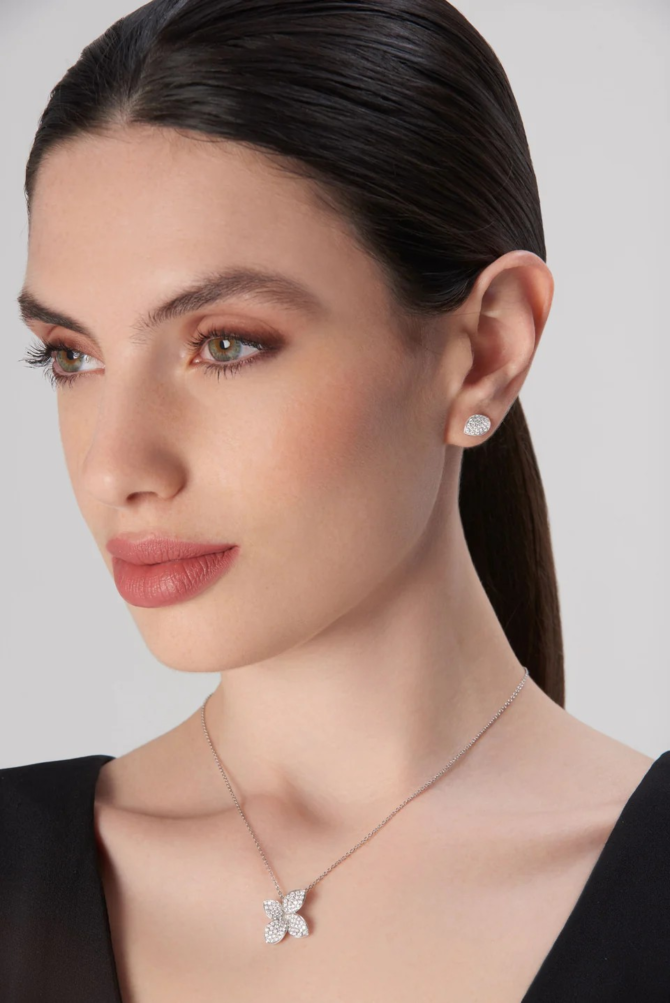 Petit Garden Earring, White Gold with Diamonds, Single Leaf