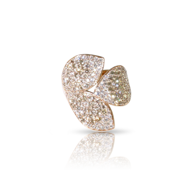 Giardini Segreti Ring, Three Leaves, Rose Gold with Diamonds