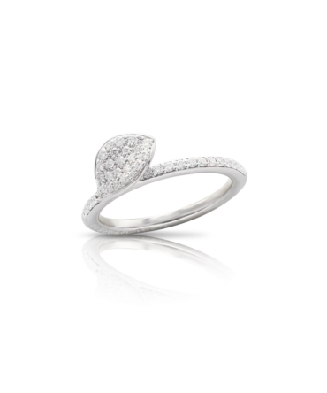 Petit Garden Ring, White Gold with Diamonds, Single Leaf