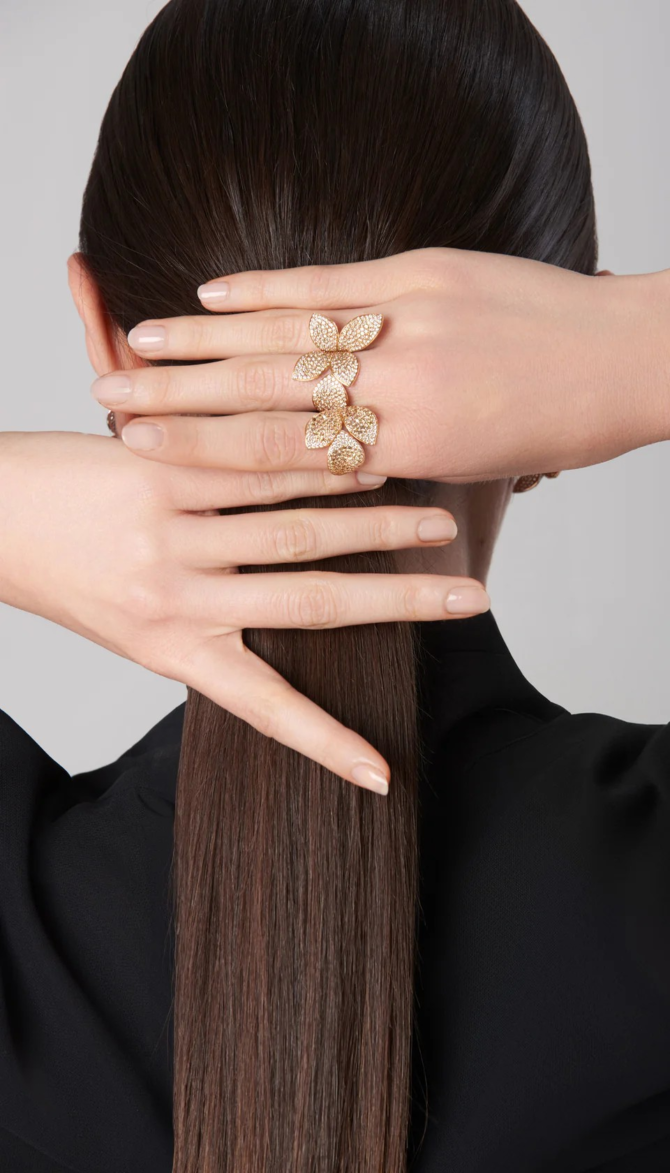 Giardini Segreti Ring, Three Leaves, Rose Gold with Diamonds