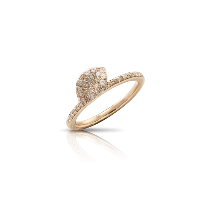 Petit Garden Ring, Rose Gold with Diamonds, Single Leaf