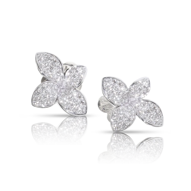 Petit Garden Earrings, White Gold with Diamonds, Small Flower