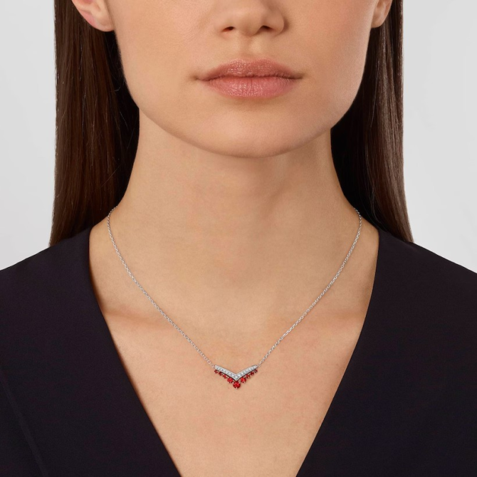 Joséphine Aigrette Pendant White Gold, Rubies, Diamonds