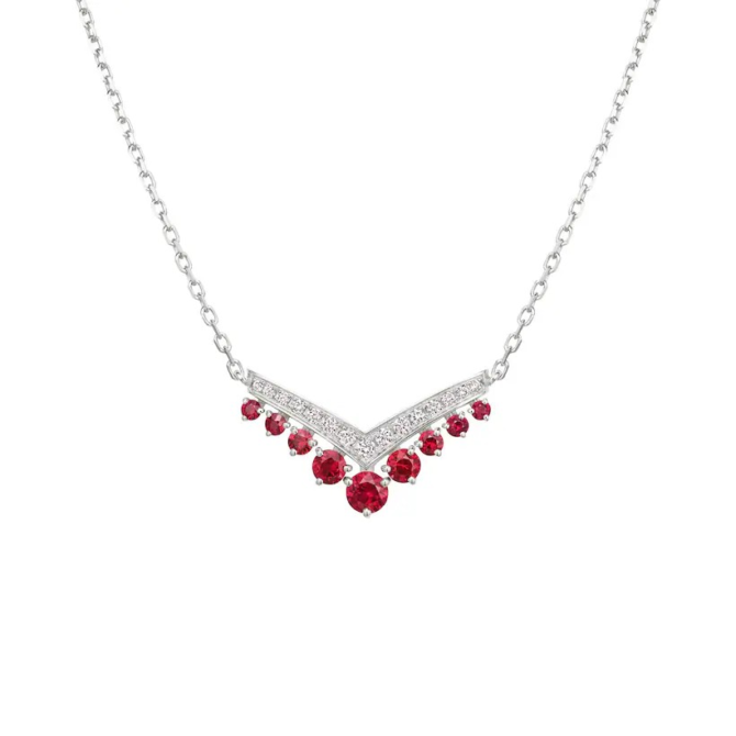 Joséphine Aigrette Pendant White Gold, Rubies, Diamonds