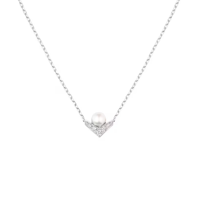 Joséphine Aigrette Pendant White Gold, Pearl, Diamonds