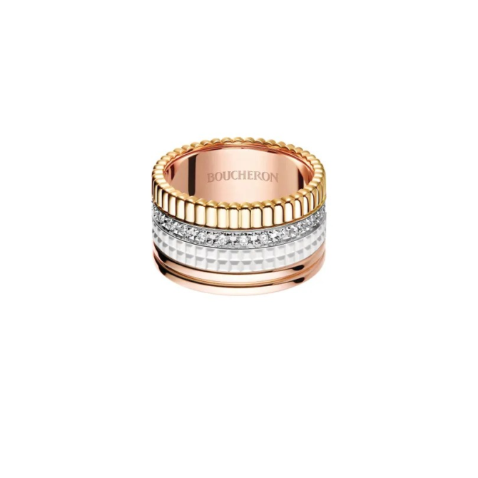 Quatre White Edition Large Ring, Diamonds