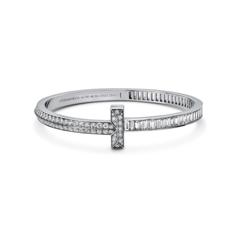 Tiffany T T1 Bangle in White Gold with Baguette and Pavé Diamonds