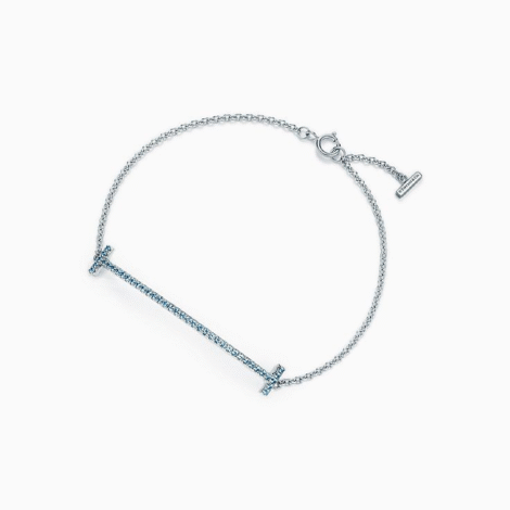 Tiffany T Smile Chain Bracelet in White Gold with Blue Topaz
