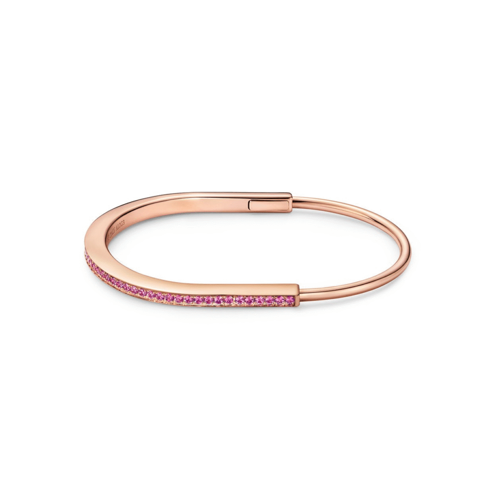 Tiffany Lock Narrow Bangle in Rose Gold with Pink Sapphires