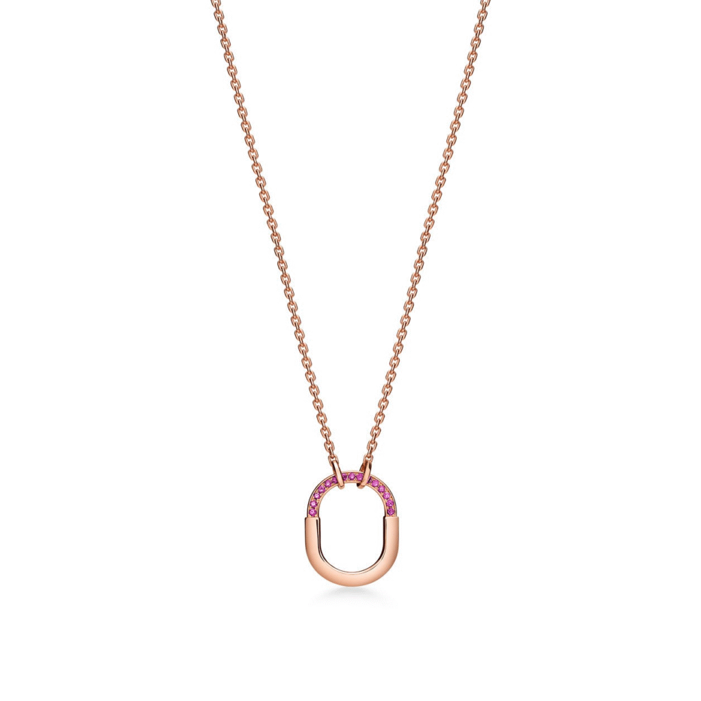 Tiffany Lock Small Pendant in Rose Gold with Pink Sapphires